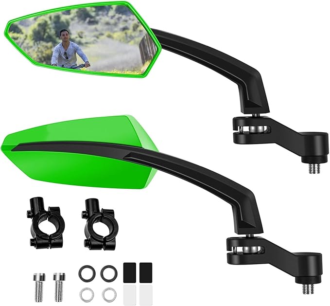 Addmotor Bike Mirrors, 1 Pair Bicycle Mirror Handlebar Mount, 360° Adjustable Rotatable Bike Mirror, HD, Safe Handlebar Rearview Mirror, Bike Accessories Bicycle Mirrors Set Green
