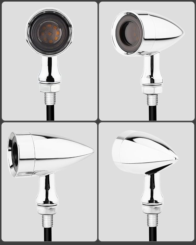 Rear Motorcycle LED Turn Signals with Integrated Brake Stop Light, 3-in-1 Running & Blinker Lamps Indicators for Cruiser Chopper Bobber Street Bike (Chrome-Red and Amber Light)