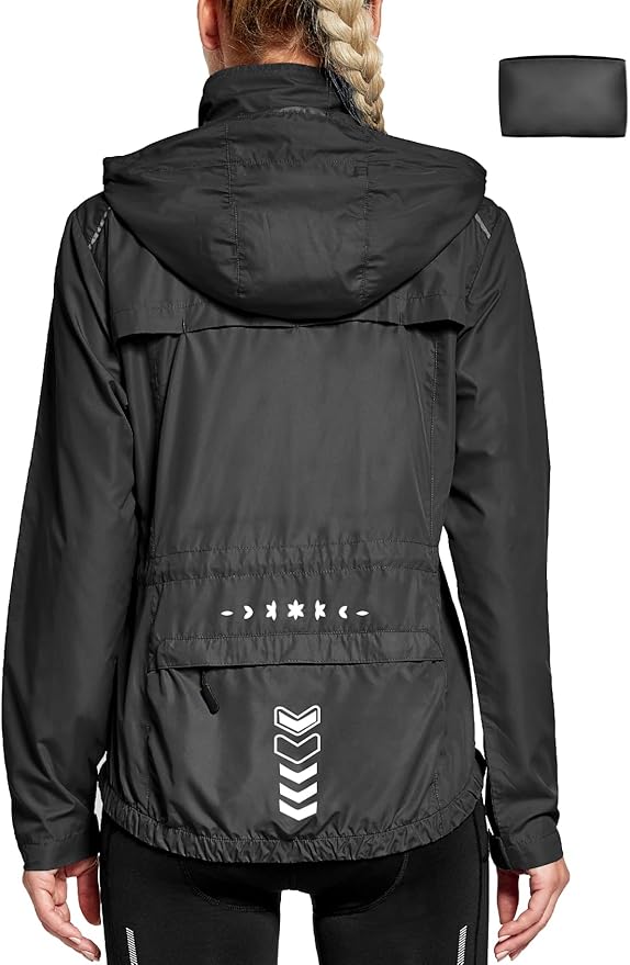 FitsT4 Sports Women's Cycling Running Jackets Lightweight Windproof Bike Windbreaker Reflective with Hooded