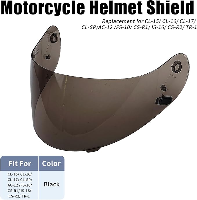 HJ-09 Helmet Visor Face Shield Compatible with CL-15/ CL-16/ CL-17/ CL-SP/AC-12 /FS-10/ CS-R1/ IS-16/ CS-R2/ TR-1 (Black)