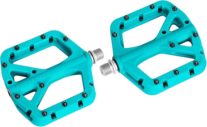 FIFTY-FIFTY Mountain Bike Pedals, Non-Slip MTB Nylon Composite, 9/16" Bicycle Pedals, Lightweight and Wide Flat Platform