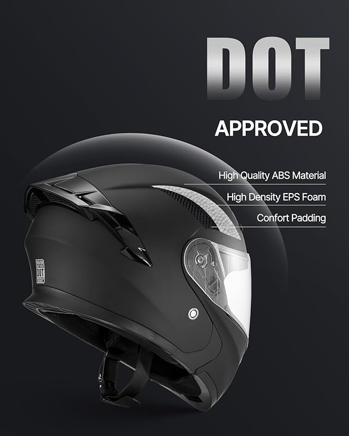 VEVOR Motorcycle Helmet DOT Approved, Adult Motocross Dirt Bike Helmet with Large Clear Visor, Comfortable Motorbike Racing Street with Detachable Liner for Men & Women