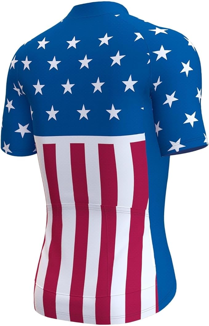 Lo.gas USA Cycling Jersey Men Short Sleeve Bike Biking Shirts American Flag Road Bicycle Clothing Full Zip with Pockets
