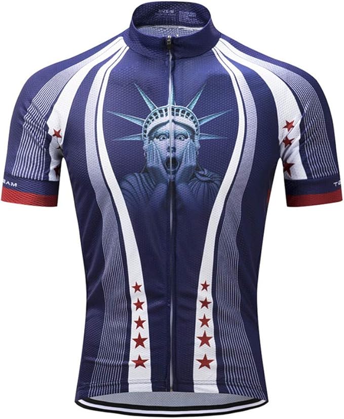 JPOJPO USA Cycling Jersey Men Short Sleeve Bike Shirts Biking Jersey Summer American Bicycle Tops with 3 Pockets Reflective