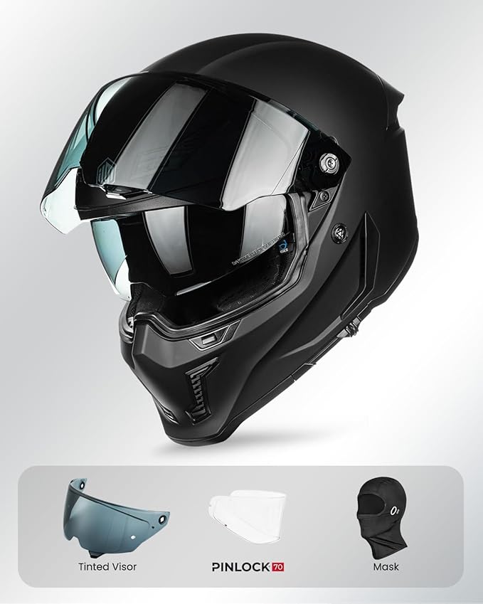 ILM Motorcycle Helmets for Adult Men Women Full Face DOT ECE Powersports Dual Visor Street Racing Helmet with Pinlock Cascos para Motos Model MF509 (Matte Black, L)