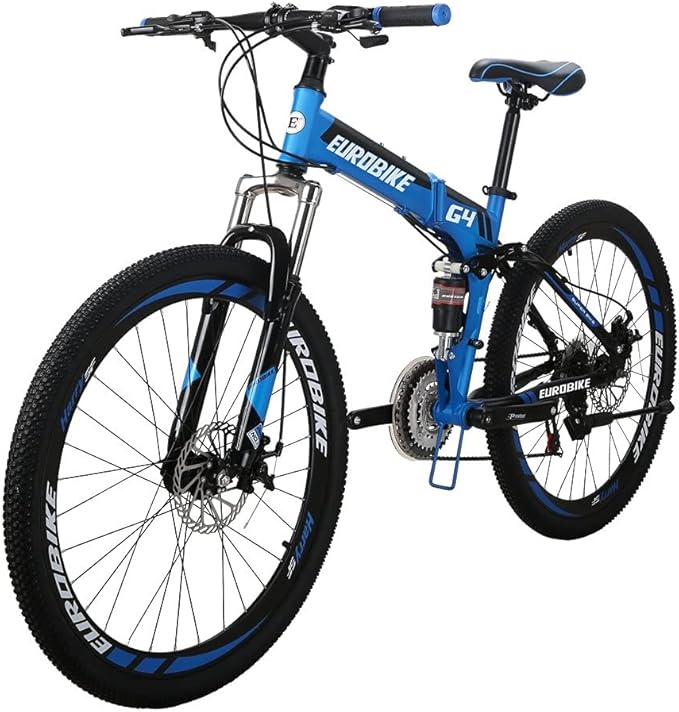 EUROBIKE Adult Folding Mountain Bike HY G4/G6 Foldable Bicycle for Women 26 Inch Wheels 21 Speed Mens Folding Bike Dual Suspension MTB Bicycle