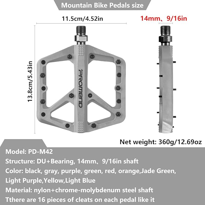 Mountain Bike Pedals - Durable Nylon DU Bearing Platform Pedals for MTB and BMX