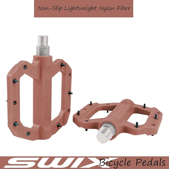 SWIX Bike Pedals Professional Mountain and Road Bike Flat Pedal Wide Paltform and Lightweight Non-Slip Pedal for 9/16" Bike/Hybrid Bike/E-Bike Parts Replacement Pedals Bike Accessories