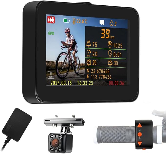 VSYSTO Bicycle Rear View Camera, 4.3'' HD Display Screen Infrared Night Vision Bike Mirror Camera Waterproof DVR for Bicycle Handlebar, GPS, Wired Controller, Temperature and Calories Display (C4.3)