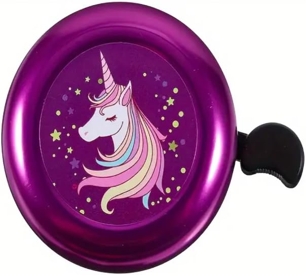 Kids Bike Bell with Streamers, Purple and Green, Unicorn and Dinosaur Theme, Bicycle Accessories