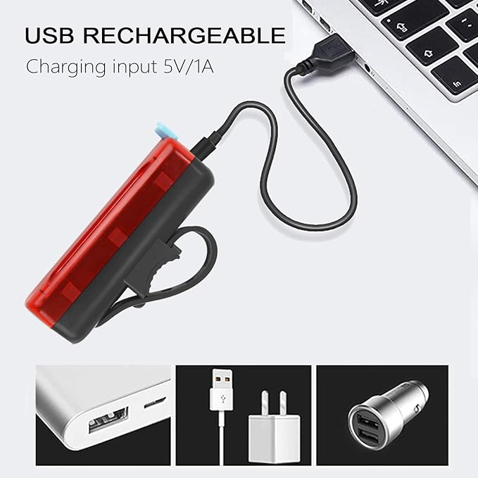 2 Pack LED Bike Tail Light,1200mAh Runtime 50 Hours,USB Rechargeable Bicycle Rear Light,IPX5 Waterproof,5 Light Modes for Adults Kids Men Women Road Mountain