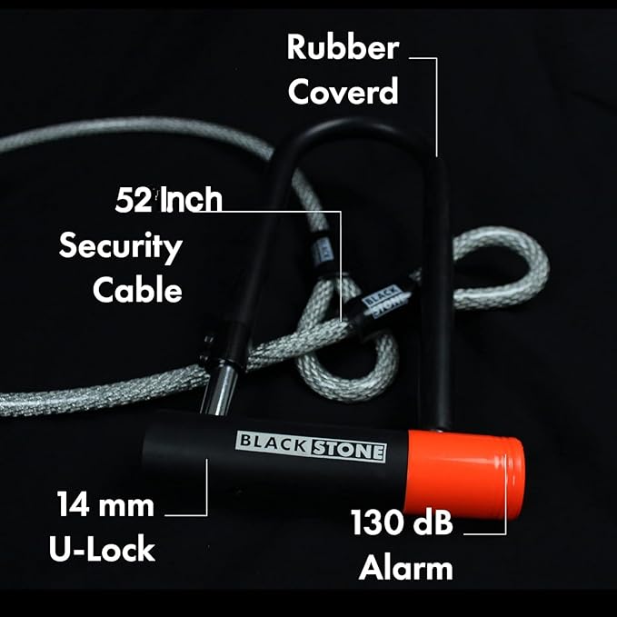 Blackstone Anti-Theft 130 db Alarm U-Lock Heavy Duty w/Security Cable (Alarm U-Lock w/Cable)