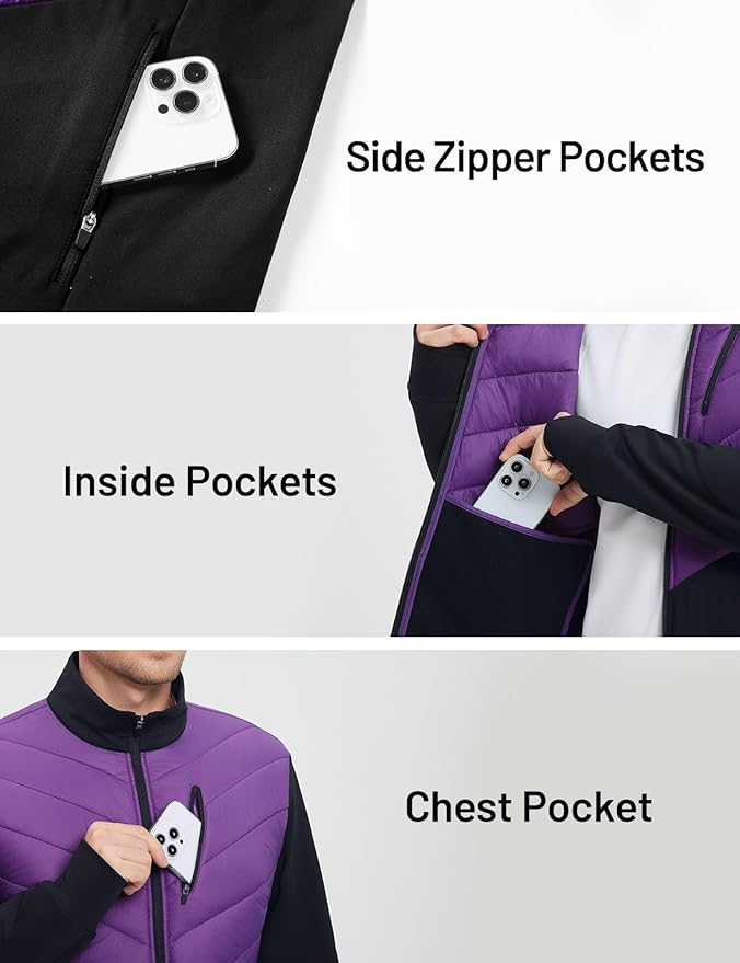 baleaf Men's Cycling Jacket Puffer Lightweight Coat Windproof Warm Winter 5 Pockets Packable Running Hiking