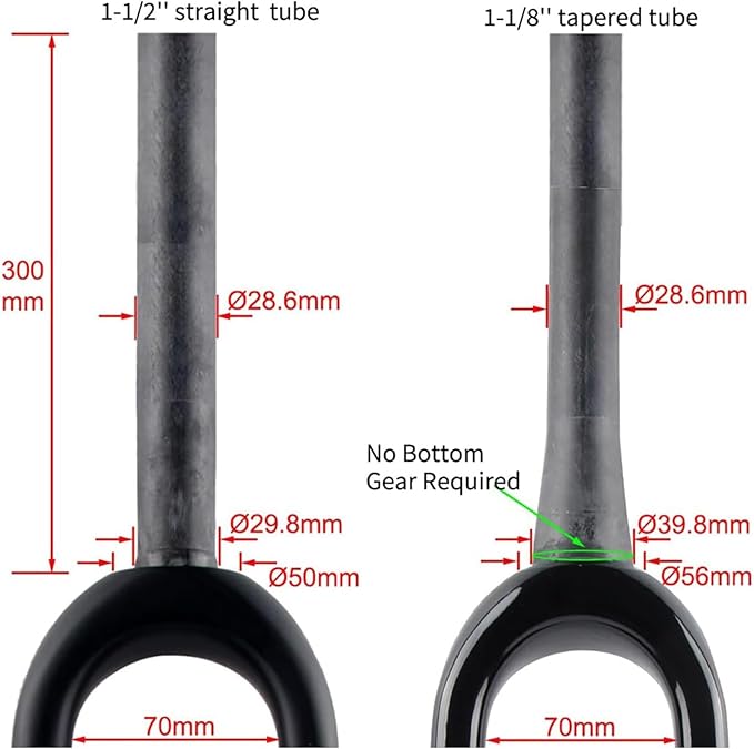 Gravel Carbon Fiber Rigid Fork 700C Carbon Fiber Road Bike Rigid Fork QR 9Mm Disc Brake Thru Axle 1-1/8'' Straight/Tapered Tube Light Bicycles Front Forks