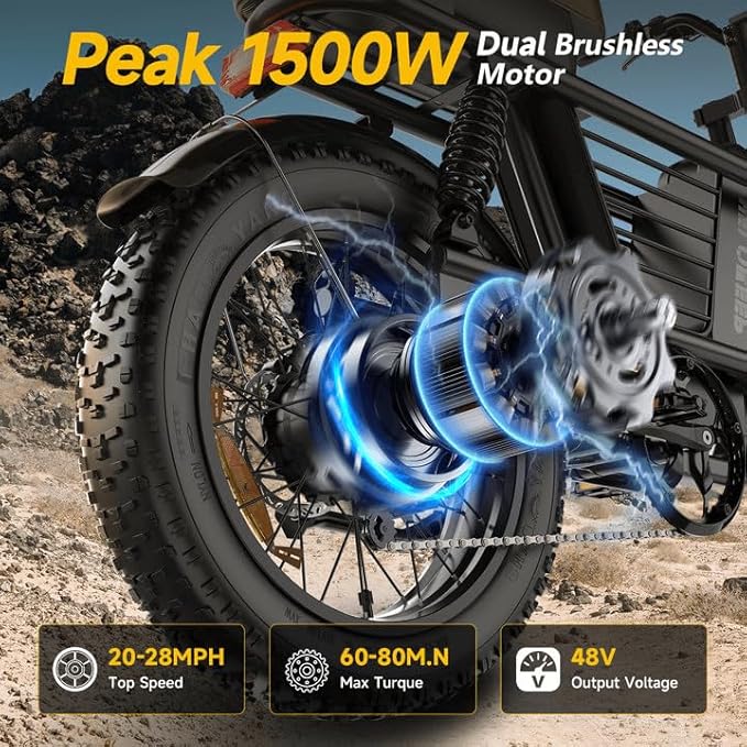 Electric Bike for Adults - 16/20 Inch Fat Tire Ebike, 750W/Peak 1500W Motor Ebike, 48V15.6AH Detachable Battery, 4 Riding Modes Electric Dirt Bike