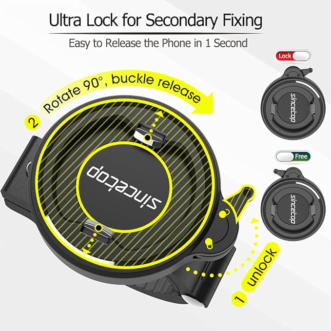 sincetop Bike Phone Mount, Secure Lock & Quick Release Bike Cell Phone Holder - Aluminum Stem/Handlebar Phone Mount for Bicycle/MTB/Scooter, Motorcycle Phone Holder for iPhone and 4"-7.3" Smartphones
