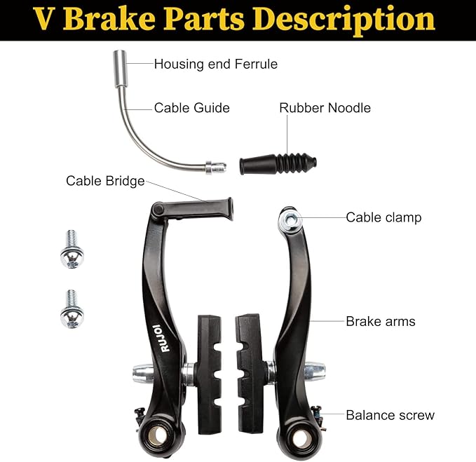 RUJOI Bike Brakes Set,Mountain Bike V Brakes Type,V-Brake Replacement Set for MTB, Road Bike,BMX,E Bike Black (2 Pack)…