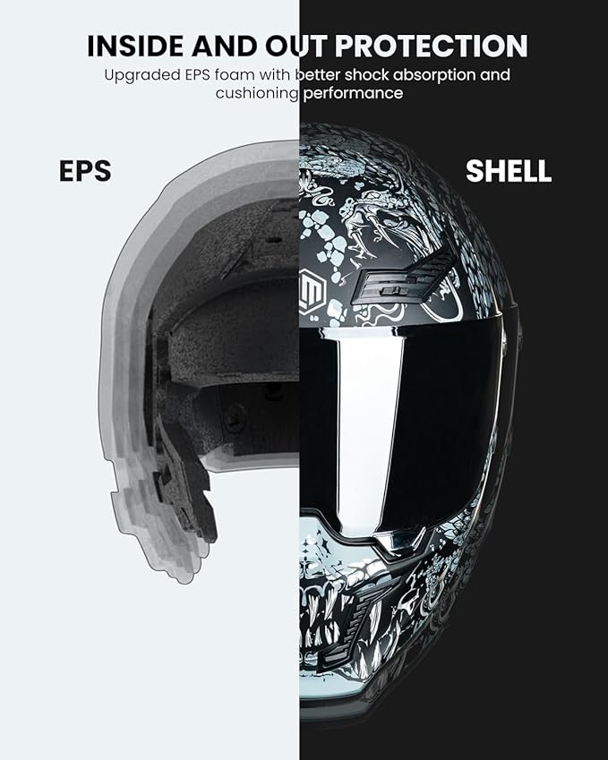 ILM Motorcycle Helmets for Adult Men Women Full Face DOT ECE Powersports Dual Visor Street Racing Helmet with Pinlock Cascos para Motos Model MF509 (Mythology Silver, M)