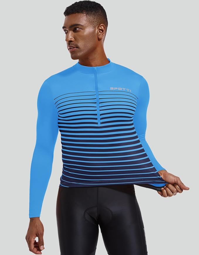 Spotti Men's Cycling Bike Jersey Long Sleeve with 3 Rear Pockets - Moisture Wicking, Breathable, Quick Dry Biking Shirt