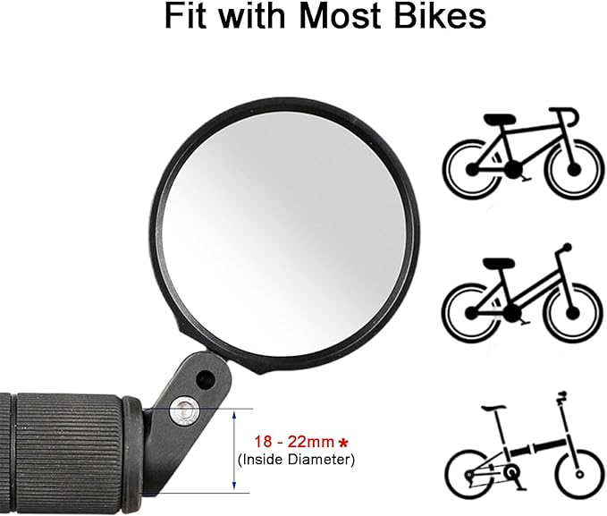Bike Mirror, Bicycle Mirrors for Handlebars with 360-Degree Rotation and Unbreakable Convex Rearview Lens for Safe Cycling (2 PCS)