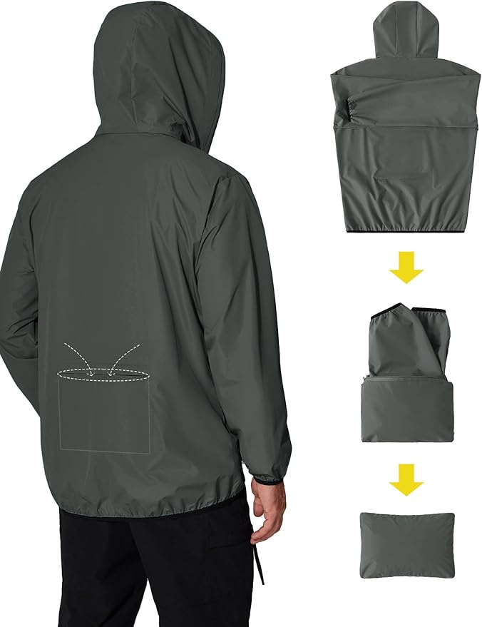 COOFANDY Men's Light Rain Jacket with Hood Packable Waterproof Raincoat Golf Rain Gear Travel Hiking Windbreaker