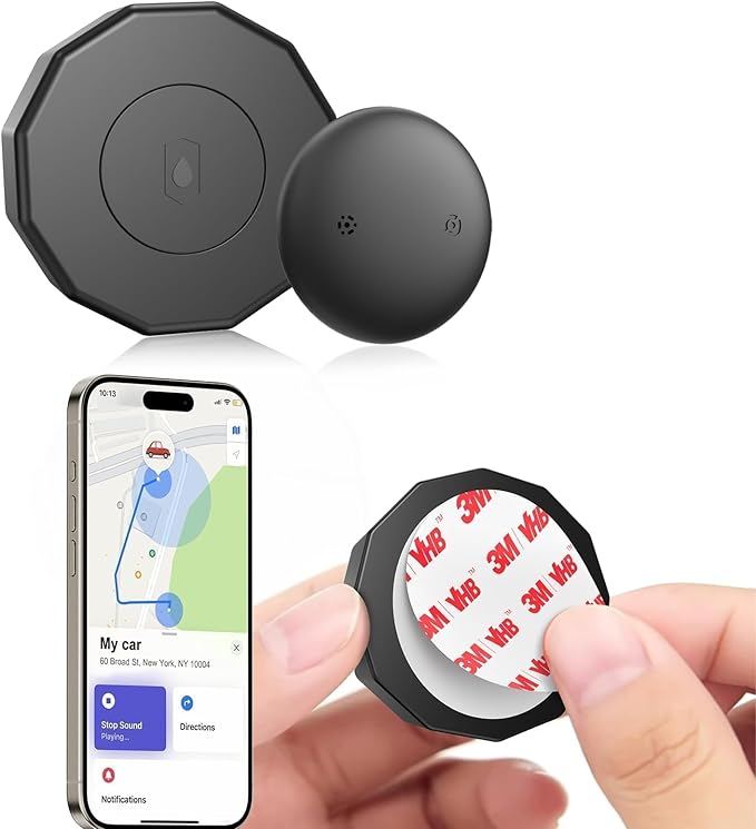 GPS Tracker for Vehicles, GPS Vehicle Tracker No Monthly Fee, Hidden Car Tracking Device with Apple Find My (iOS Only), Mini Real-Time Location Tracker with Ultra Adhesive Sticker for Cars, Bikes