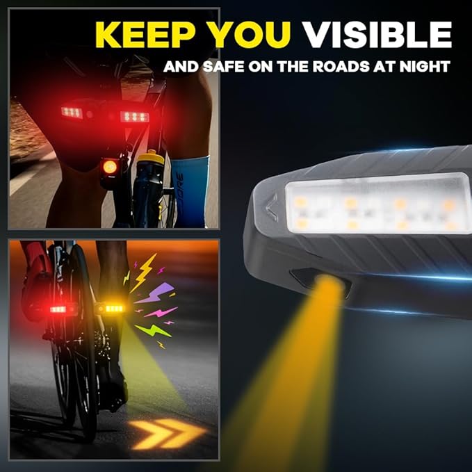 Bike Tail Light with Ultra-Bright Turn Signal Projection, 5 Modes-Wireless Horn Alarm Bicycle Tail Light 30 LED IPX4 Waterproof USB Rechargeable Rear and Front Cycling Lights for Road Safety