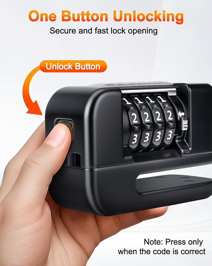 Motorcycle Locks Anti Theft, 4 Digit Combination Motorcycle Wheel Lock, Disc Brake Lock with 5FT Reminder Cable for E-Bikes, Motorcycles, Scooters & Mountain Bikes, Anti-Picking & Anti-Cut Design