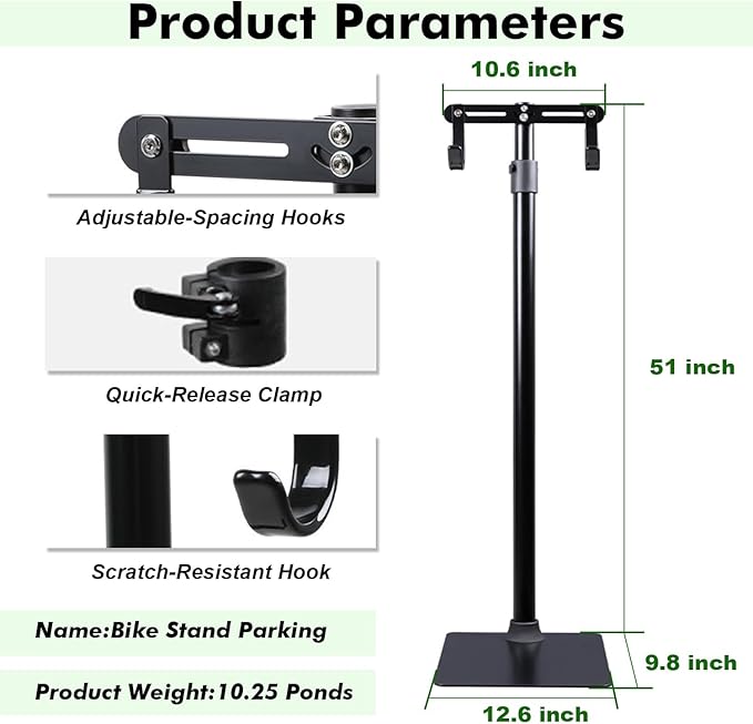 Bike Stand Floor Parking Bike Rack – Foldable Bicycle Stand Storage Holder for MTB & Road Bikes – Fits up to 2.4" Tires – Floor Rack for Indoor Garage
