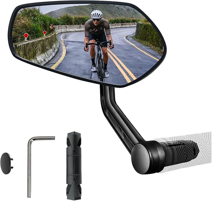 Bike Mirror for Handlebar, Bar End Bicycle Mirror, Anti-glare HD Glass Lens 360° Adjustable Rear View Mirror for E-bike, Mountain Bike, City Bikes & Scooter (Left 0.59-0.78")