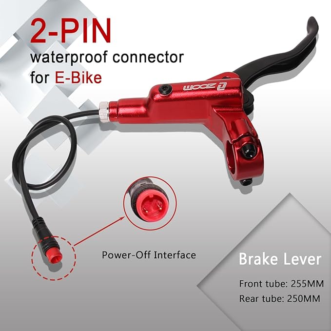 BUCKLOS Zoom HB876E 2-PIN 4 Pistons E-Bike Electric Power Off Hydraulic Disc Brake Set,Left Front 1100mm Right Rear 1850mm Aluminum Alloy Lever with Caliper is/PM Adapter for ebike/MTB Mountain Bike…