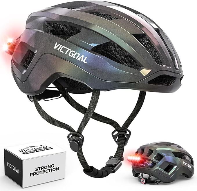 VICTGOAL Road Bike Helmet Adult Men Women with Detachable Magnetic Rear Light, Bicycle Helmet Adjustable Breathable Road Cycling Helmet for Road Mountain Riding