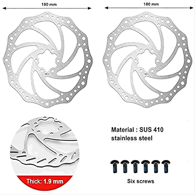 RUJOI Bike Disc Brake Kit, Hydraulic Disc Brake Set with Aluminum Oil Pressure Caliper and Full Aluminum Alloy Bicycle Brake Lever, 2 pcs 180mm Rotor, Pad Adjuster for Road Bike, Mountain Bike.
