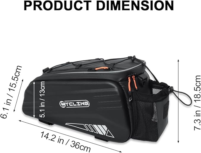 Bike Bags for Bicycle Rear Rack, Waterproof Hard Shell Bike Rack Bag, 8L Reflective Ebike Trunk Pannier with Shoulder Strap, Bike Saddle Bag, Seat Bag for Commuter Travel Outdoor Cycling Accessories