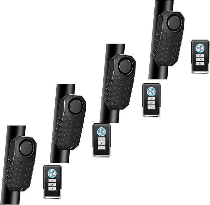 Bike Alarms,Bike Alarm Anti Theft, Bicycle Alarms with Remote,113dB Super Loud Bicycle Vibration Motion Sensor Siren Anti Theft Security System IP65 Waterproof, 4Pack