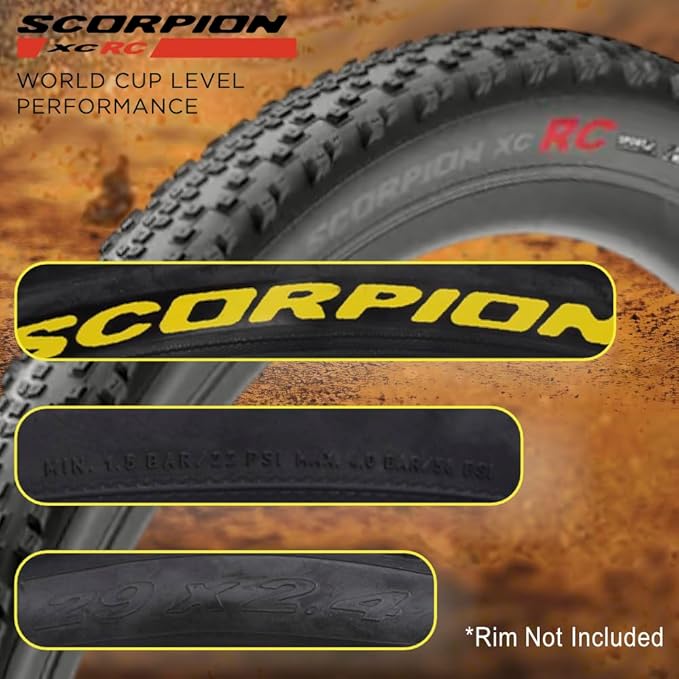 Pirelli Scorpion XC RC Yellow Label (29 x 2.4) Peak Performance for Demanding XC Racing SmartGRIP Compound ProWALL Technology Versatile Tread Design (1 Tire)