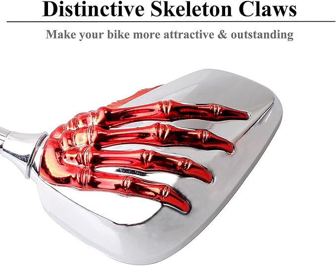 Pairs of Distinctive Skull Skeleton Hand Bicycle Mirror, Rearview Side Mirror Handlebar Mirror Mount Holder Clamp Adaptor 10mm for Scooter Moped Bike Standard Bike Motorcycle