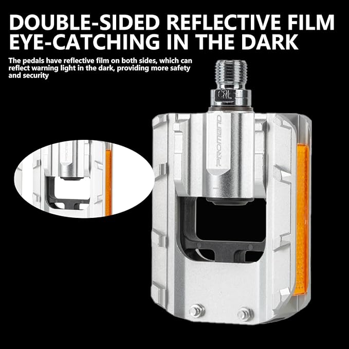 Folding Bike Pedals, All Aluminum Alloy, 9/16'' with Reflective Strips, Bicycle Pedals Wide Flat Mountain Bike Pedals, Non-Slip Bike Pedals for Road Bike BMX Bike Beach Cruiser Bike