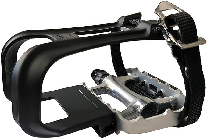 YBEKI All-Terrain Bike Pedals with Toe Clips & Adjustable Straps Dual-Purpose Resin/Alloy Bicycle Pedals 9/16" Spindle - Indoor/Outdoor Use for Exercise/Spin/Road Bikes MTB