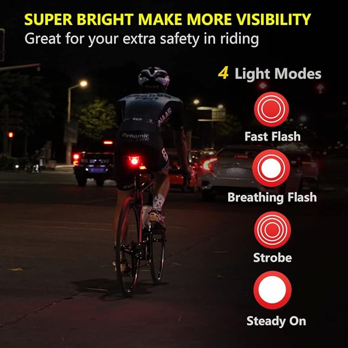 Smart Bike Tail Light: Auto On/Off Rear Bicycle Flashlight Ultra Bright Back Brake Light High Lumen Daytime Strobe USB Rechargeable Safety Red Led Taillight Waterproof Road Cycling Lights