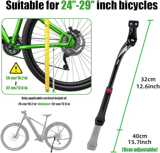 RBRL Bike Kickstand 18mm Hole Spacing, Bike Stand Aluminium Alloy Adjustable Bicycle Kickstand, Rear Side Bicycle Kick Stand for 24''-29'' Mountain Bike/Road Bike/BMX/MTB