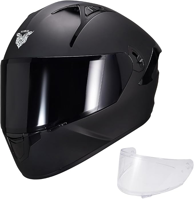 VCOROS Full Face Dual Visor Motorcycle Helmet for Adults Motorbike Street Bike Racing Helmets X9 DOT Approved with Black Visor