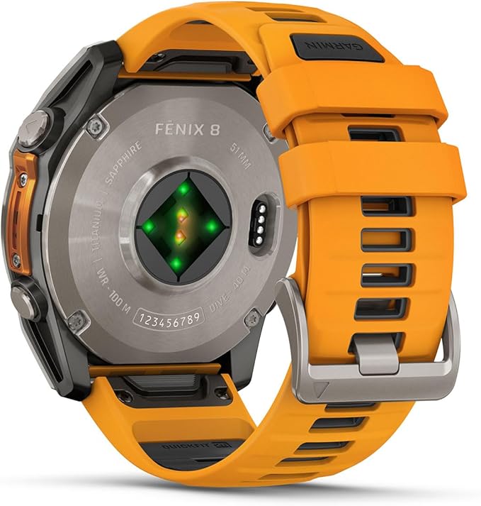PlayBetter Garmin Fenix 8 AMOLED Sapphire (51mm, Titanium/Spark Orange) Multisport GPS Smartwatch Bundle - 1.4” Touchscreen, Built-in LED Flashlight Wireless Running Earbuds