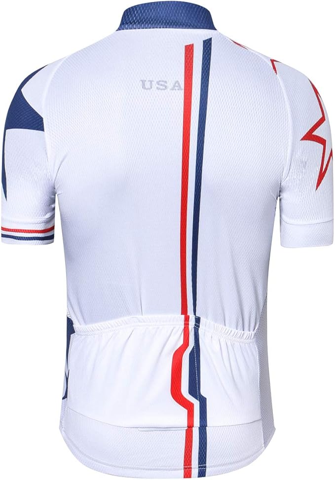 Cycling Jersey Short Sleeve USA Style Bike Tops with Pocket Reflective Stripe