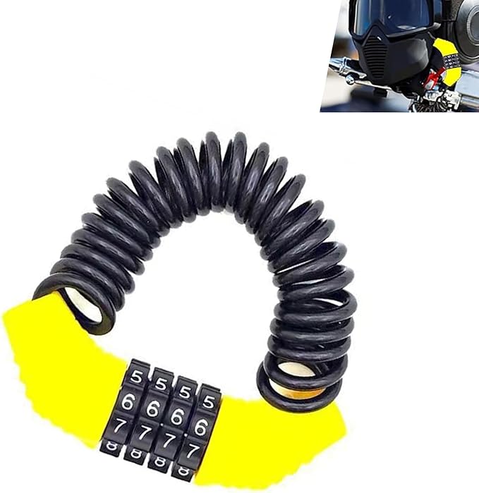 Motorcycle and Bike Helmet Lock, Anti-Theft Retractable Luggage Lock, 4 Digit Combination Password Security Lock, Universal for Most Motorcycles and Bicycles (Yellow)
