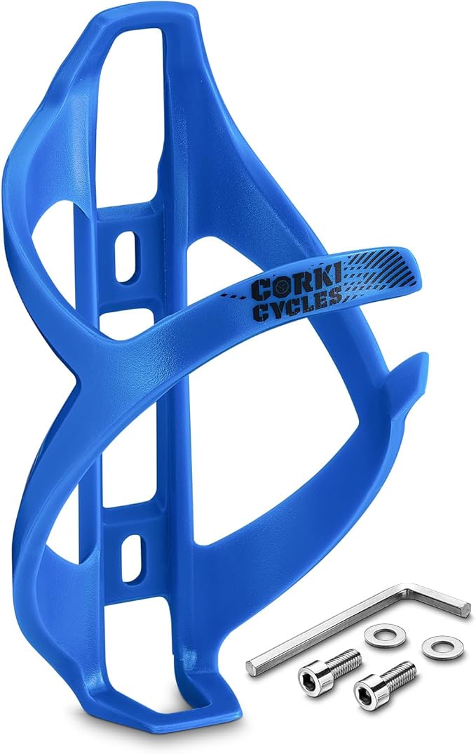 corki Cycles Bike Water Bottle Holder, Right Side Load Water Bottle Cage for Road, Mountain, Gravel Bicycle Palatinate Blue 1-Pack