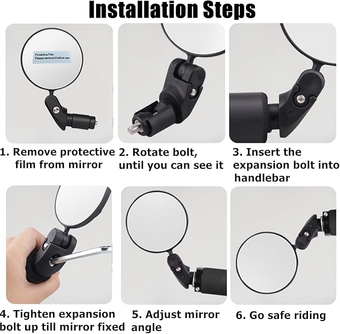 Bike Mirror, Bar End Bicycle Mirror 2 Pack, Adjustable Bike Rear View Mirrors for Handlebar End, Acrylic Convex Round HD Bicycle Rearview Mirrors for Road Bike Mountain Bike