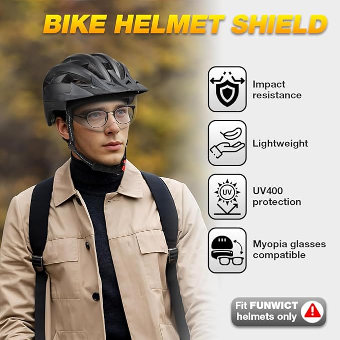 Magnetic Bike Helmet Goggles, Removable/Detachable Sun Visors Shield for Cycling Bicycle Helmet FW001
