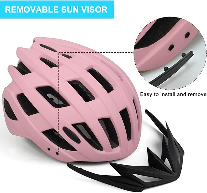Adult Bike Helmets, Adjustable Mens Womens Bicycle Helmet, Lightweight Road Mountain Cycling Safety Sports Helmets with Detachable Visor