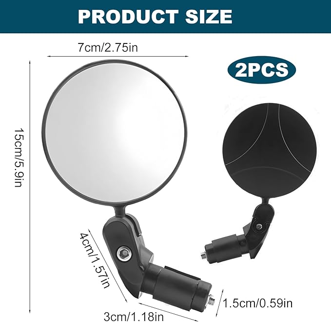 Bike Rear View Mirror for Handlebar End, 1 Pair 360° Adjustable HD Convex Glass Lens, Universal Fit for 18-22mm Inner Diameter, Easy Install, Suitable for Road, Mountain, and E-Bikes